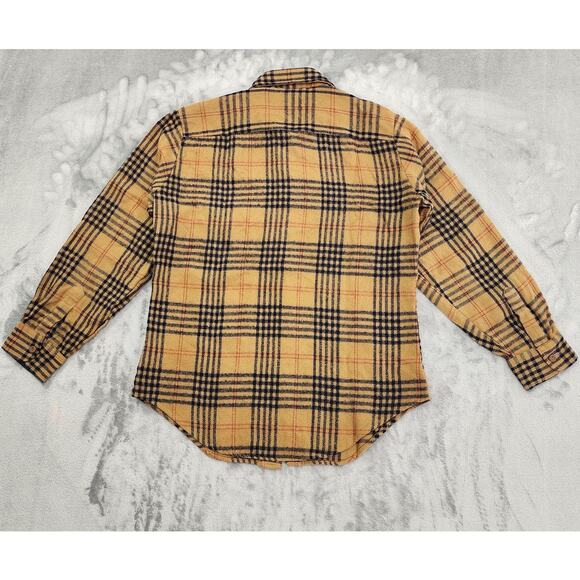 Vintage 70s JCPenney The Mens Shop Plaid Acrylic Flannel Shirt Size M Brown Blue - Picture 2 of 7